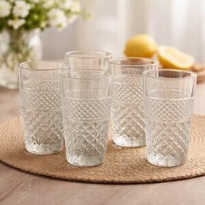 Vintage Anchor Hocking Wexford Tumblers Cut Glass Pattern Set of 5